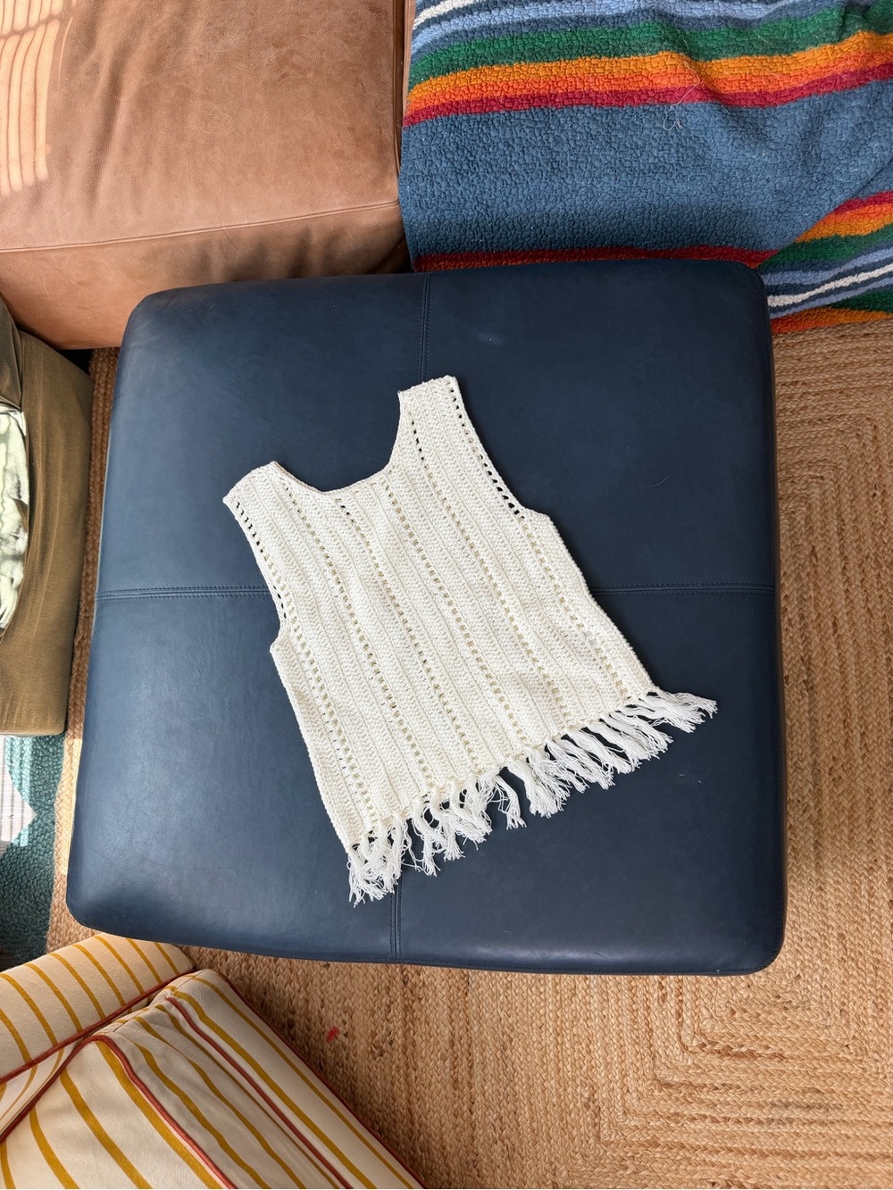 Cream Crochet Fringe Tank Top